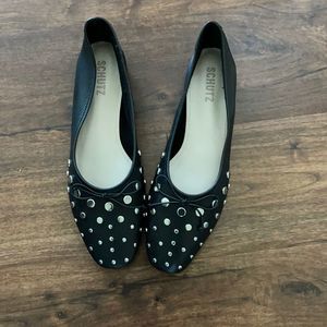 Schutz Perla Vegan Soft Studded Ballet Flats in Black Size 8.5 New
